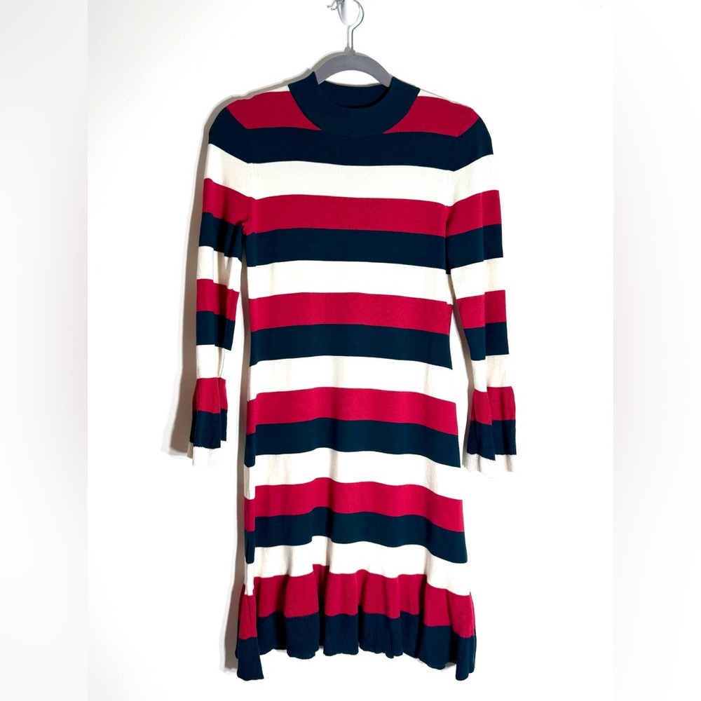 Loft Striped Flutter Sleeve Ribbed Sweater Dress